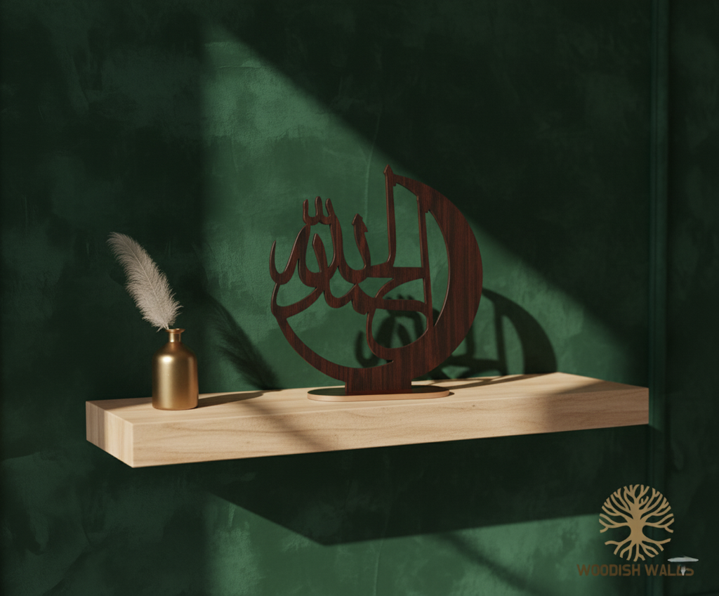 Elegant Islamic Wooden Calligraphy – “Alhamdulillah” Table Decor | Premium Home Accent by Woodish Walls