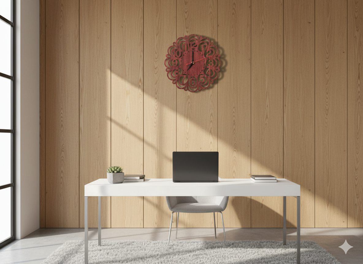 Artisan CNC-Cut Wooden Wall Clock | Leaf & Vine Style | Silent 6mm | Woodish Walls