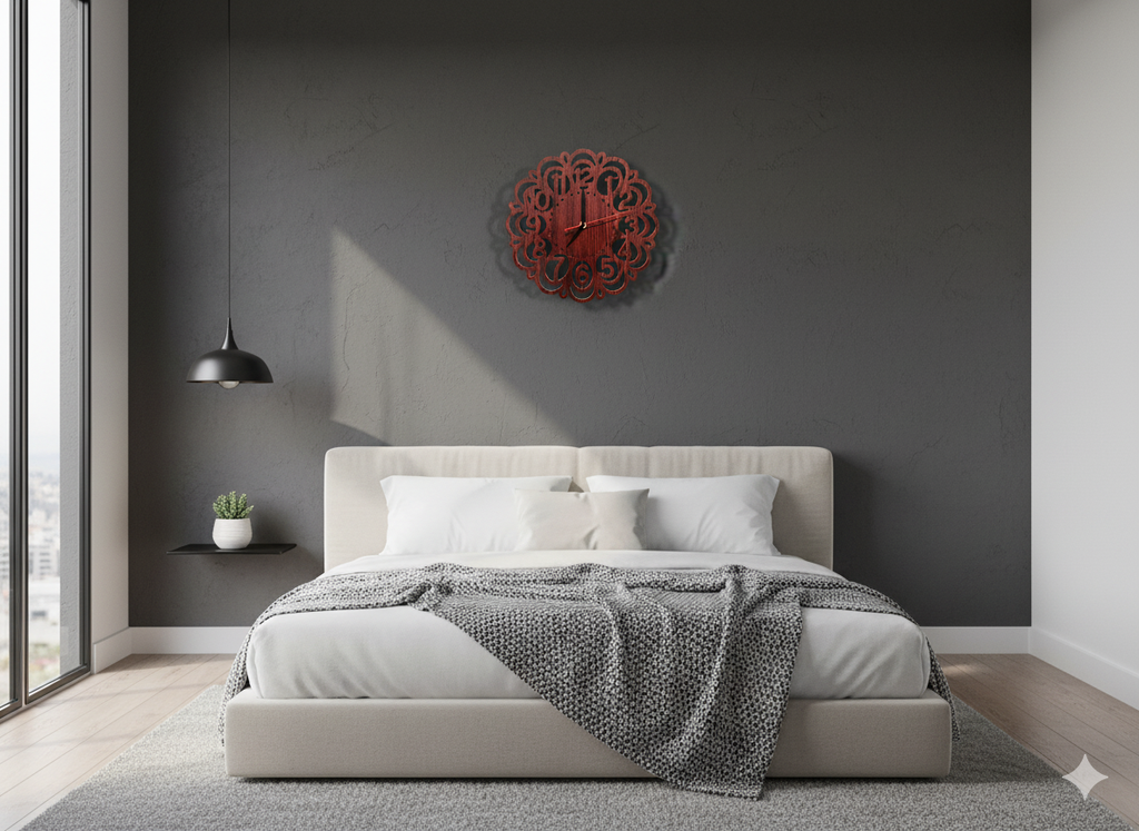 Artisan CNC-Cut Wooden Wall Clock | Leaf & Vine Style | Silent 6mm | Woodish Walls