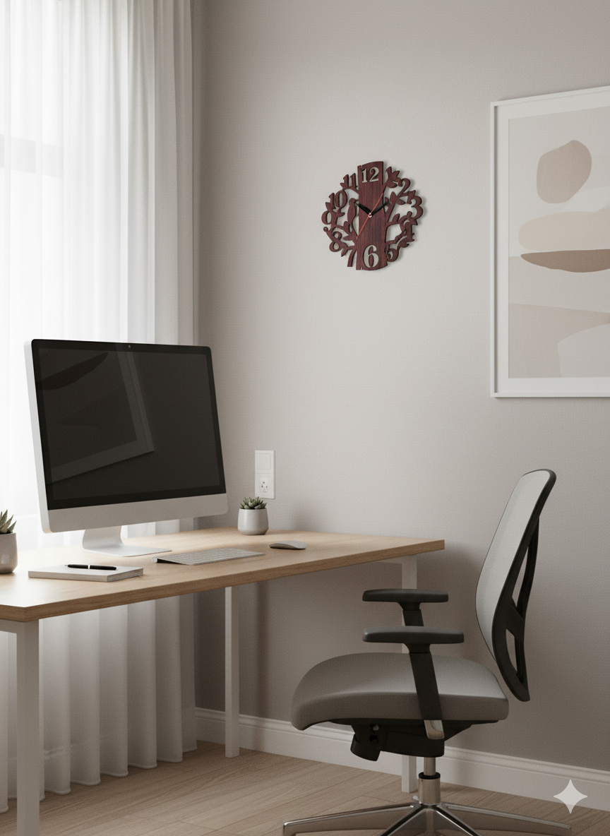 🕒 Woodish Walls CNC-Cut 6mm Plywood Wall Clock – Modern Wooden Wall Décor