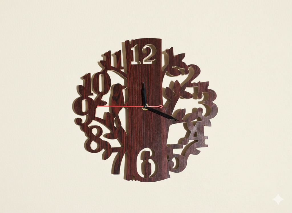 🕒 Woodish Walls CNC-Cut 6mm Plywood Wall Clock – Modern Wooden Wall Décor