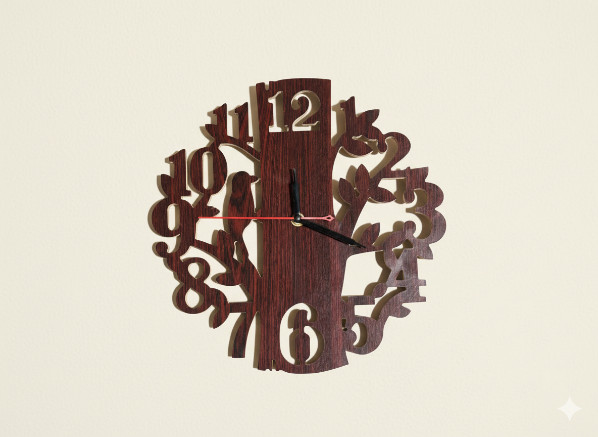 🕒 Woodish Walls CNC-Cut 6mm Plywood Wall Clock – Modern Wooden Wall Décor