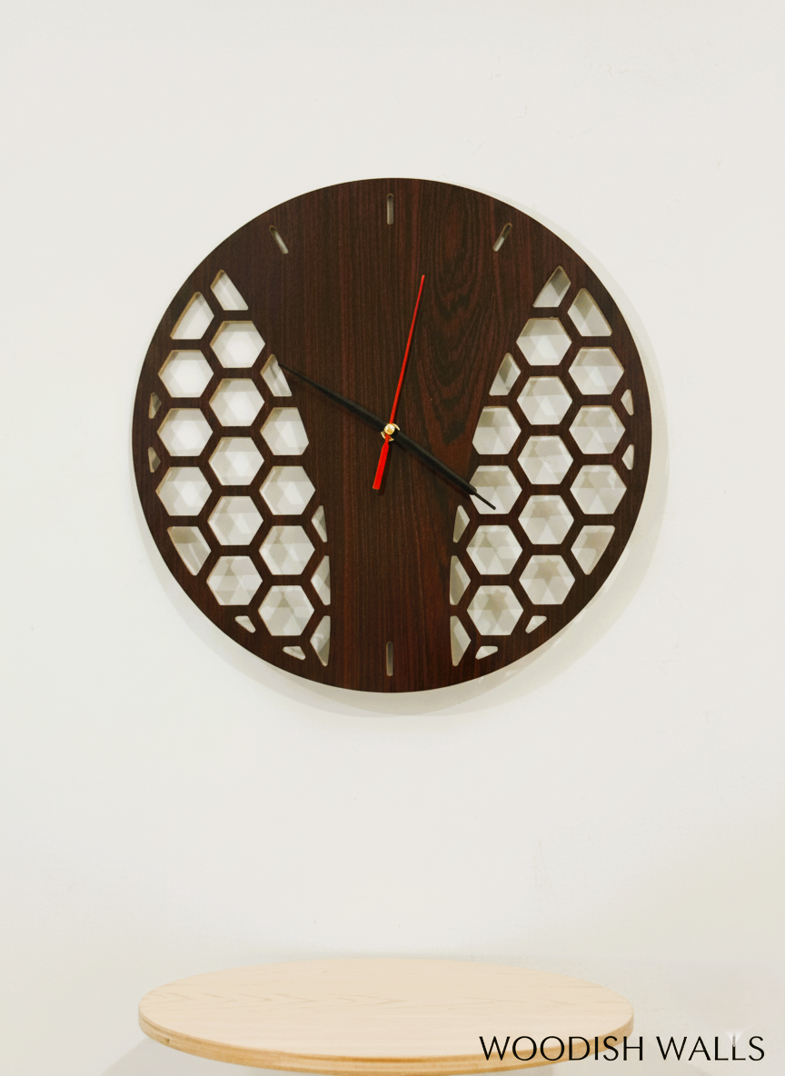 🕒 Honey Design Wooden Wall Clock – Modern Wall Décor by Woodish Walls