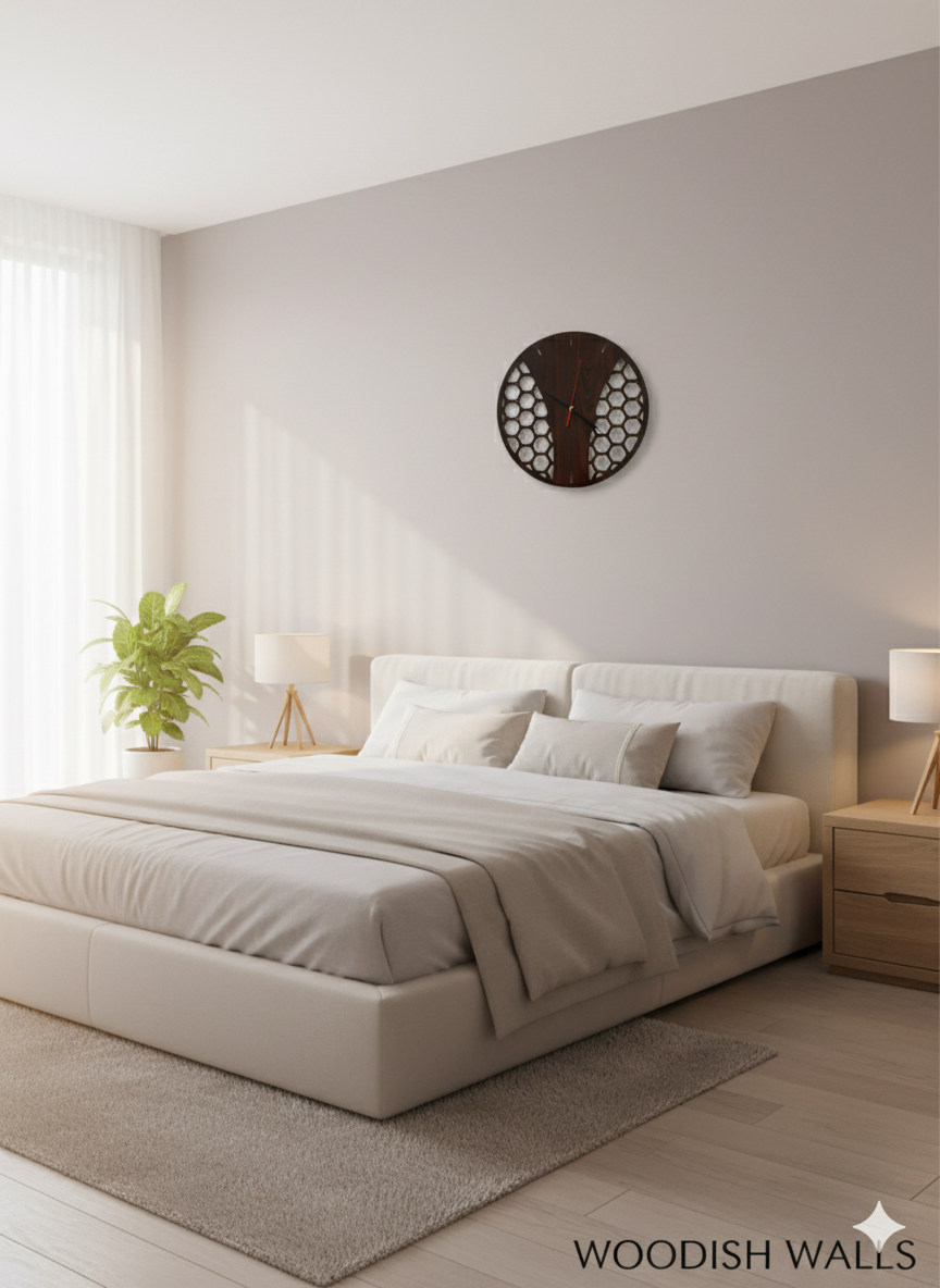 🕒 Honey Design Wooden Wall Clock – Modern Wall Décor by Woodish Walls