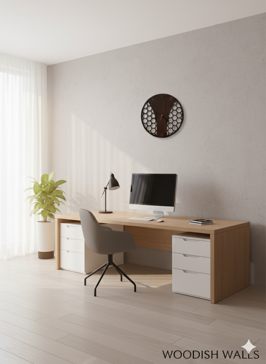 🕒 Honey Design Wooden Wall Clock – Modern Wall Décor by Woodish Walls