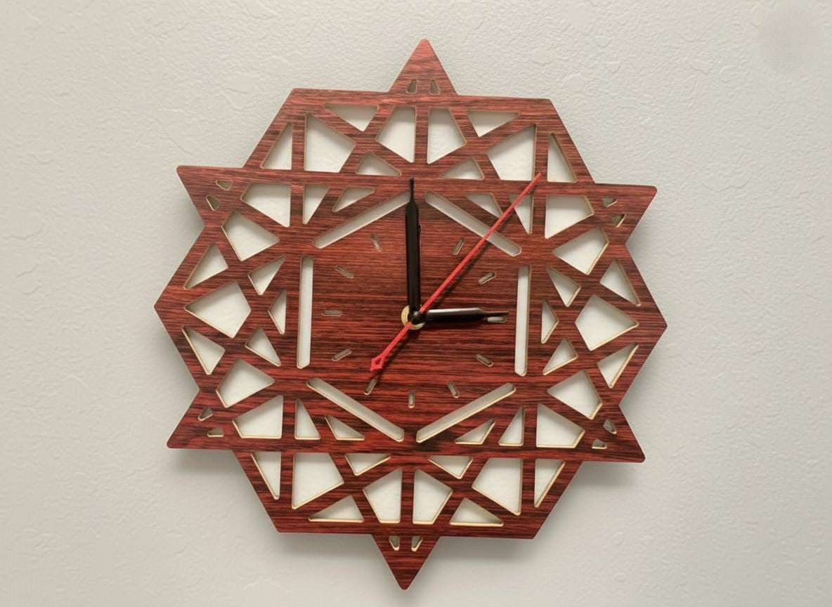 Artisan CNC-Cut Wooden Wall Clock - Modern Geometric Masterpiece | 6mm Thick | Woodish Walls
