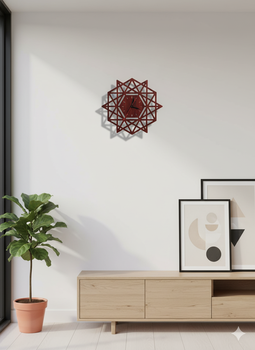 Artisan CNC-Cut Wooden Wall Clock - Modern Geometric Masterpiece | 6mm Thick | Woodish Walls