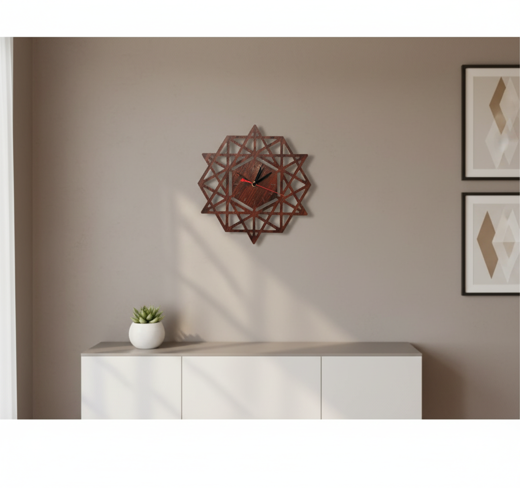 Artisan CNC-Cut Wooden Wall Clock - Modern Geometric Masterpiece | 6mm Thick | Woodish Walls