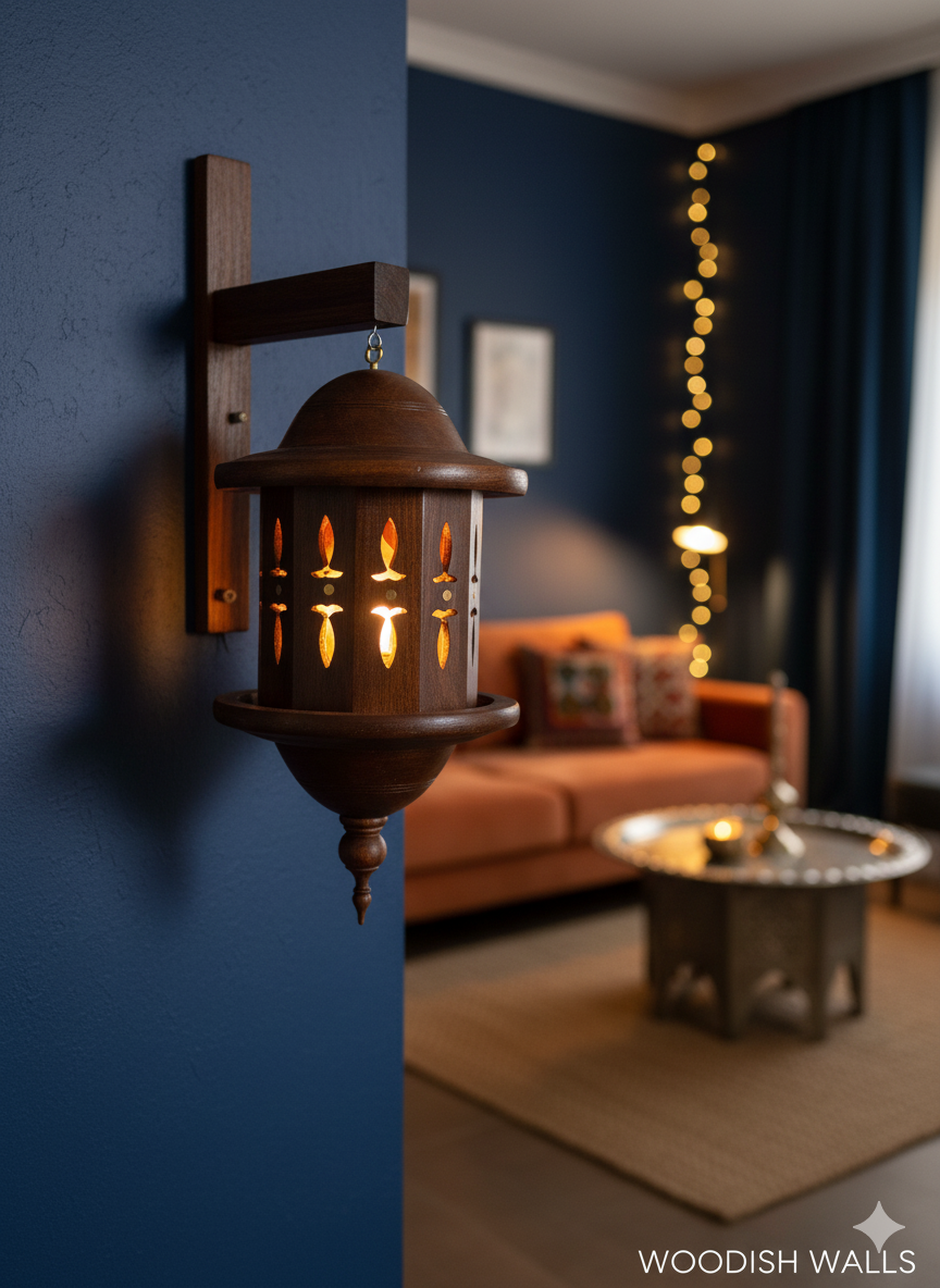 Woodish Walls Handcrafted Wall Hanging Wooden Lamp – Rustic Modern Light for Home Décor