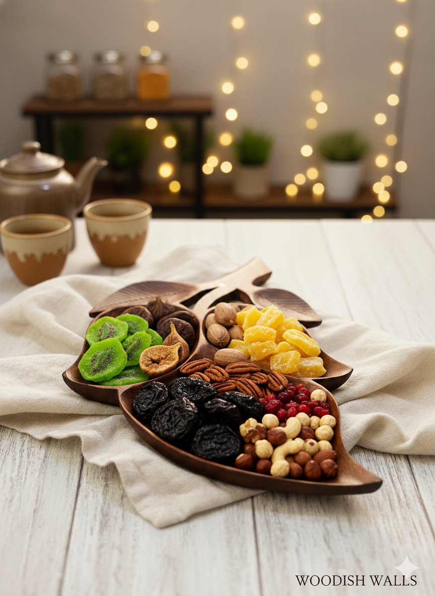 Woodish Walls Premium Wooden Dry Fruit Tray – Handmade Serving Tray for Snacks, Nuts & Home Décor