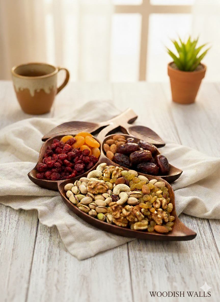 Woodish Walls Premium Wooden Dry Fruit Tray – Handmade Serving Tray for Snacks, Nuts & Home Décor