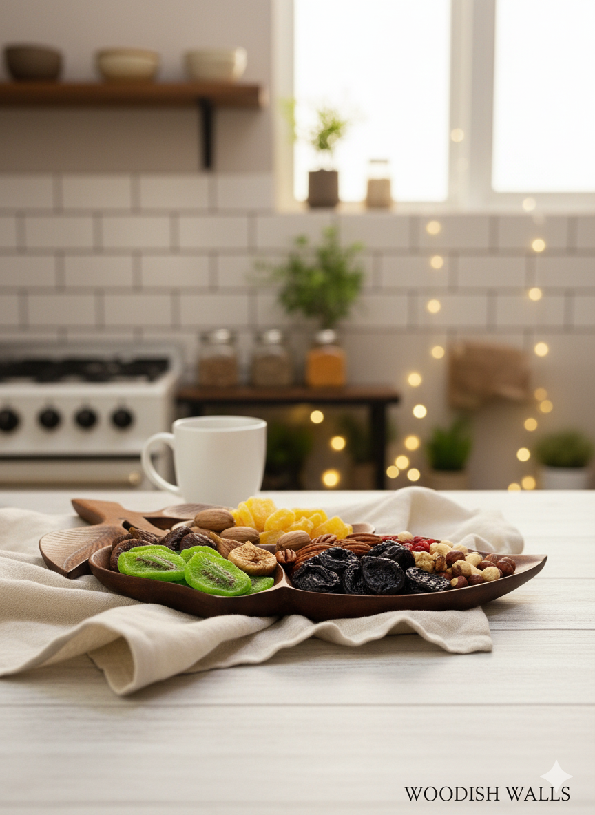 Woodish Walls Premium Wooden Dry Fruit Tray – Handmade Serving Tray for Snacks, Nuts & Home Décor