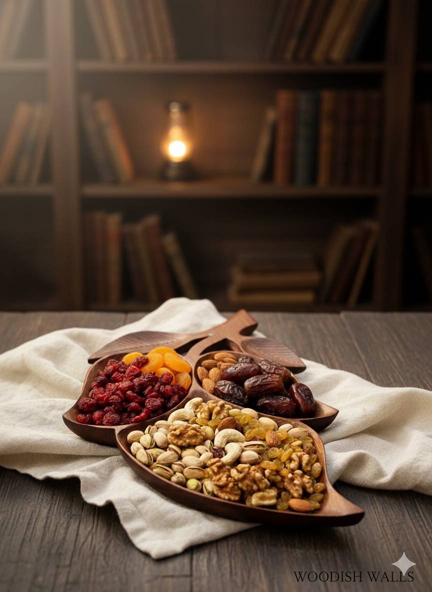 Woodish Walls Premium Wooden Dry Fruit Tray – Handmade Serving Tray for Snacks, Nuts & Home Décor
